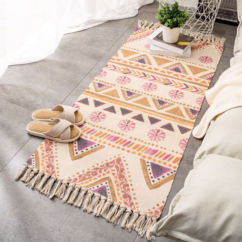 Tapis rétro multi-couleurs relaxant Machine de tapis à motifs de coton Machine intérieure lavable avec gland pour décor