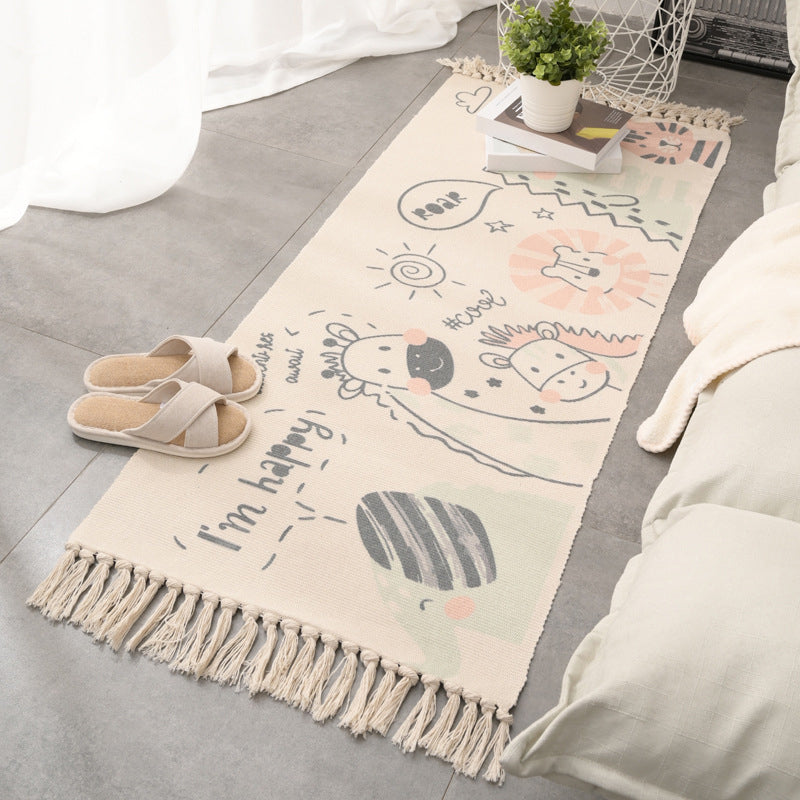 Tapis rétro multi-couleurs relaxant Machine de tapis à motifs de coton Machine intérieure lavable avec gland pour décor