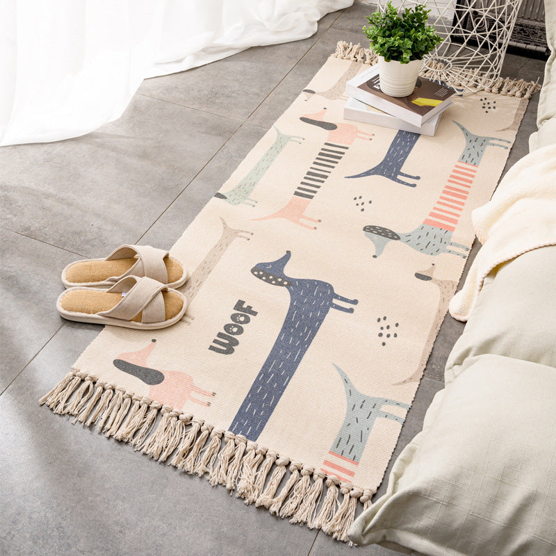 Tapis rétro multi-couleurs relaxant Machine de tapis à motifs de coton Machine intérieure lavable avec gland pour décor