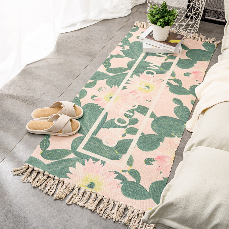 Tapis rétro multi-couleurs relaxant Machine de tapis à motifs de coton Machine intérieure lavable avec gland pour décor