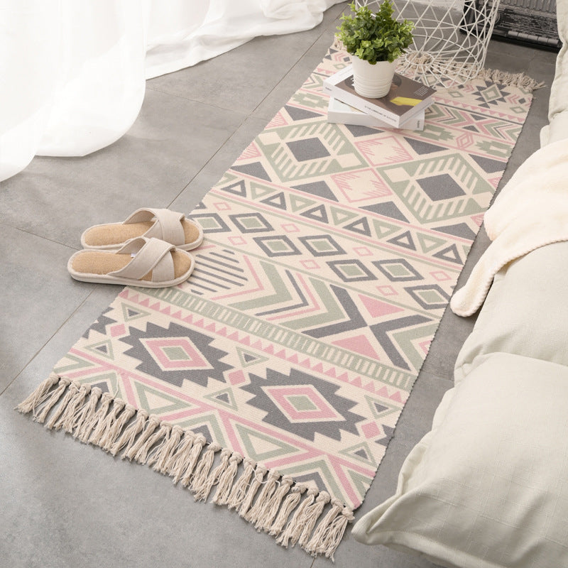 Tapis rétro multi-couleurs relaxant Machine de tapis à motifs de coton Machine intérieure lavable avec gland pour décor