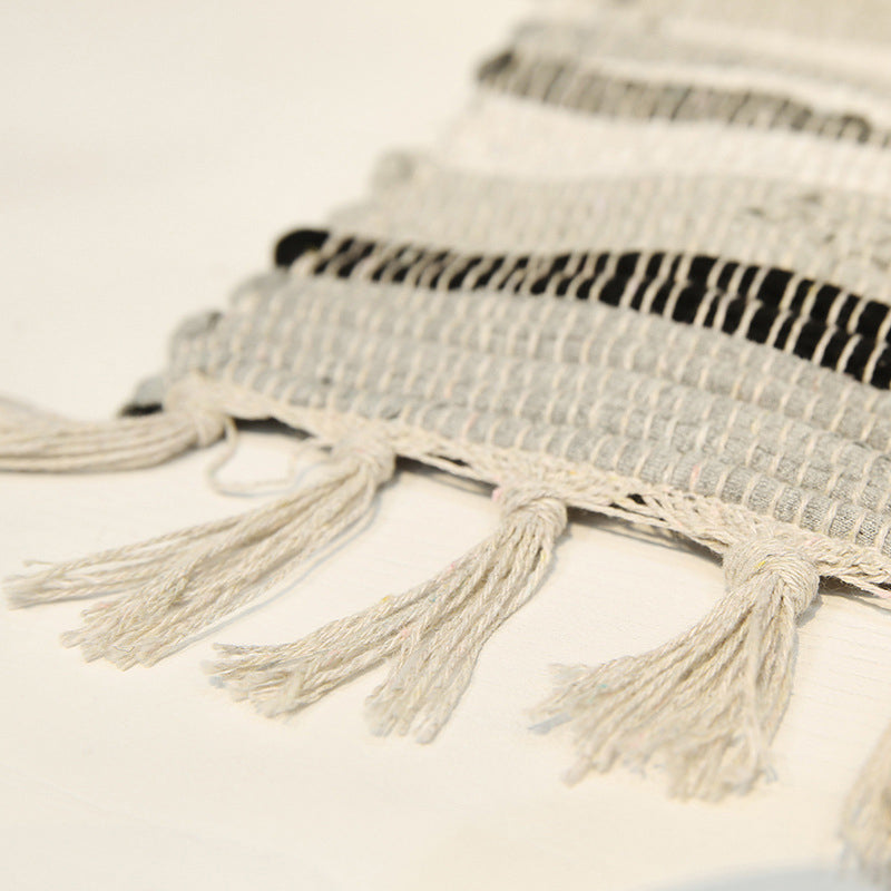 Bohemian Bedroom Rug Multi Colored Striped Pattern Area Rug Cotton Easy Care Washable Carpet with Tassel