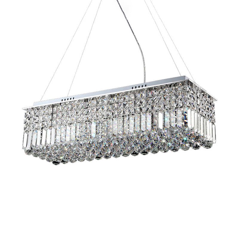 8 Lights Living Room Chandelier Light with Rectangle Crystal Shade Modern Chrome Hanging Ceiling Light