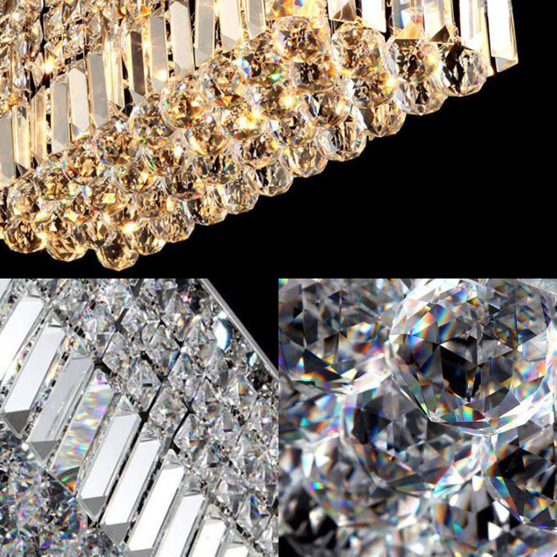 8 Lights Living Room Chandelier Light with Rectangle Crystal Shade Modern Chrome Hanging Ceiling Light