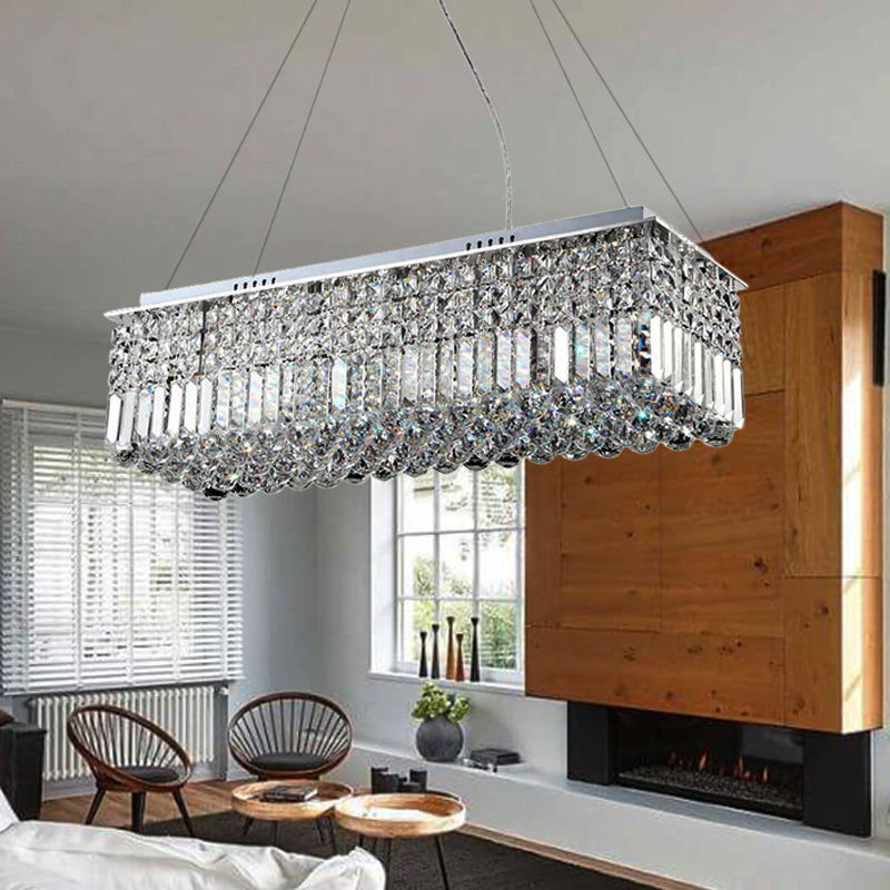 8 luci Luce lampadario soggiorno con rettangolo Crystal Shade MODER CHROME CHROME APPLICA