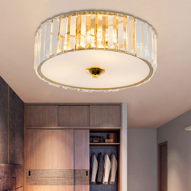 Plafonnier LED pour chambre à coucher, avec abat-jour en cristal, plafonnier moderniste doré, 12/19 pouces de diamètre