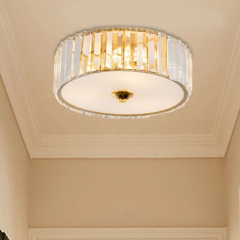 Plafonnier LED pour chambre à coucher, avec abat-jour en cristal, plafonnier moderniste doré, 12/19 pouces de diamètre
