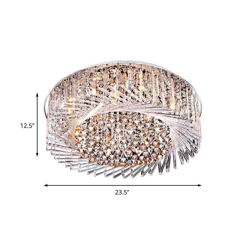 Plafonnier tambour contemporain en cristal LED chromé, plafonnier, 23,5"/31,5" de large