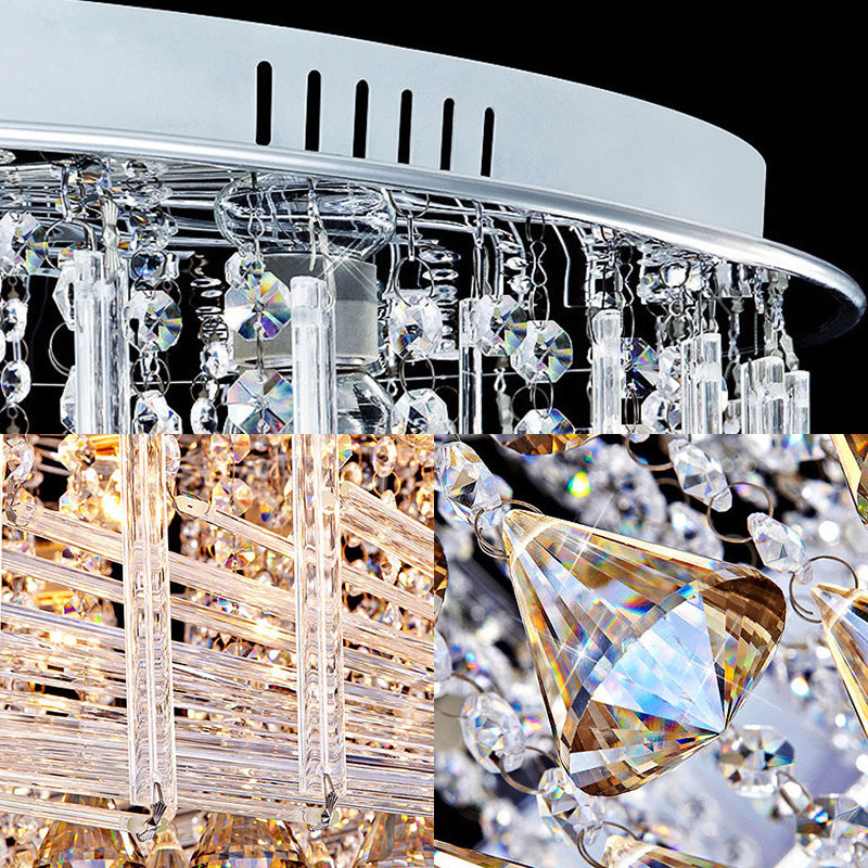 Plafonnier tambour contemporain en cristal LED chromé, plafonnier, 23,5"/31,5" de large