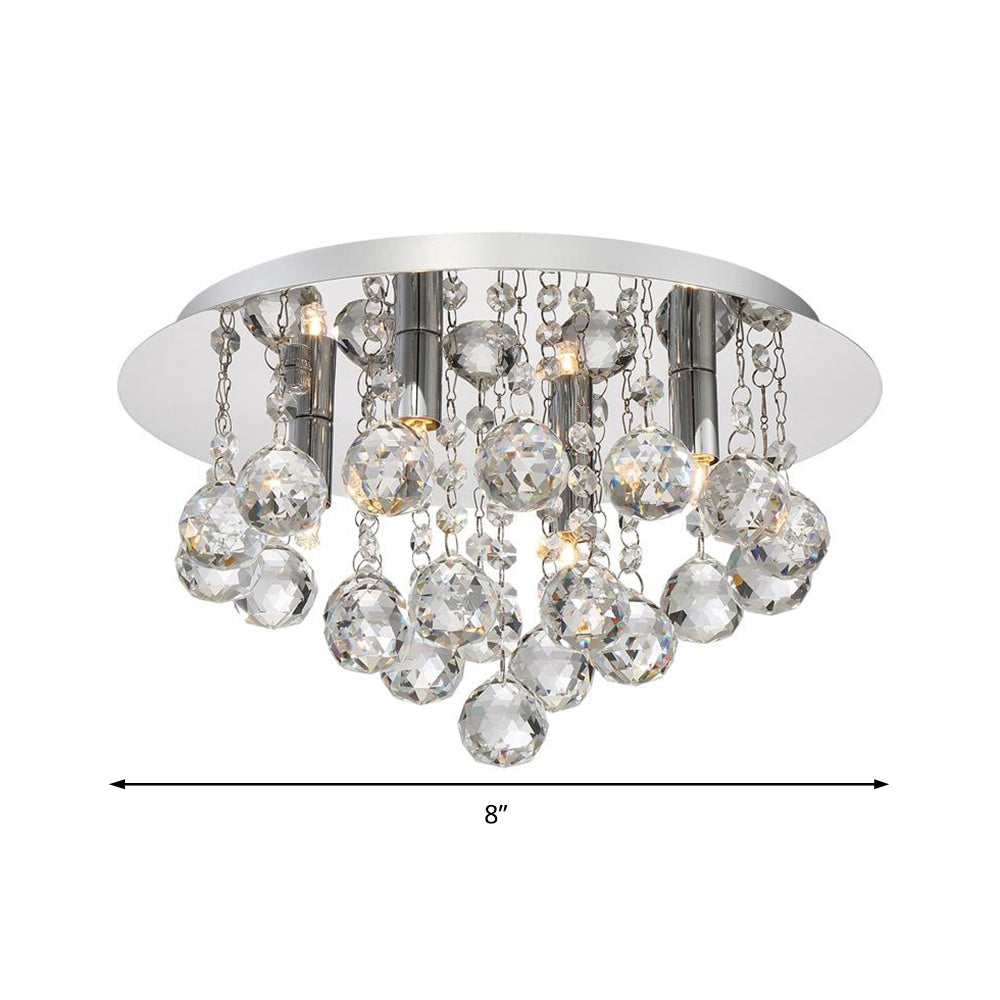 Cascading Flush Mount Light Contemporary Crystal 3/4/6 Lights Chrome Ceiling Light, 8"/14"/19.5" Wide