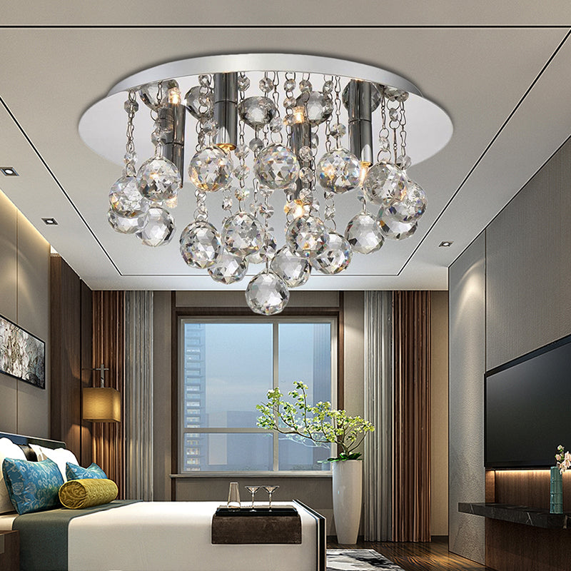 Cascading Flush Mount Light Contemporary Crystal 3/4/6 Lights Chrome Ceiling Light, 8"/14"/19.5" Wide