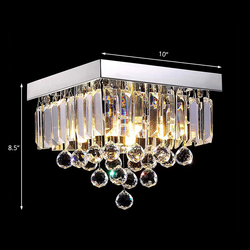 Simple 4 Lights Ceiling Lamp with Crystal Shade Chrome Cubic Flush Mount Light for Living Room