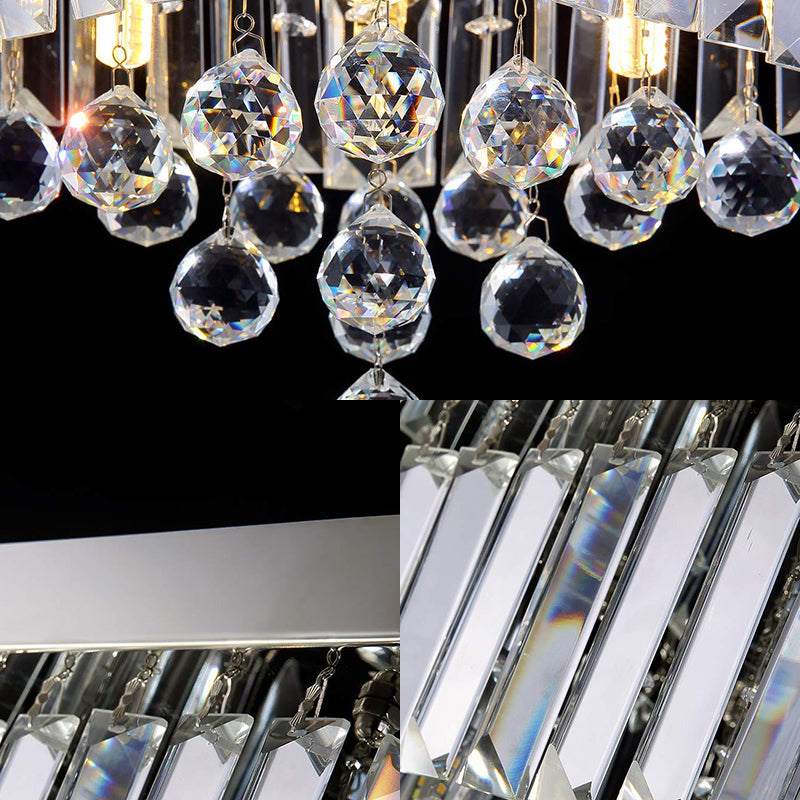 Simple 4 Lights Ceiling Lamp with Crystal Shade Chrome Cubic Flush Mount Light for Living Room