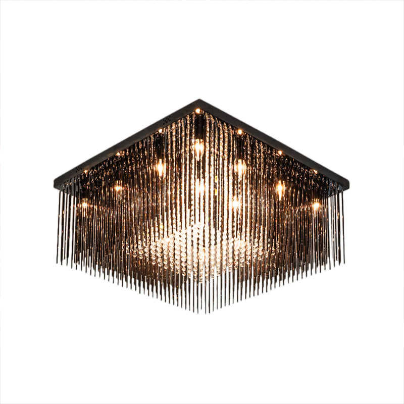 Kristallen staaf en kristallen kraaltjes kubisch inbouwlicht eigentijds 4/6/9 lichts zwart plafondlicht, 16"/19"/23,5" breed