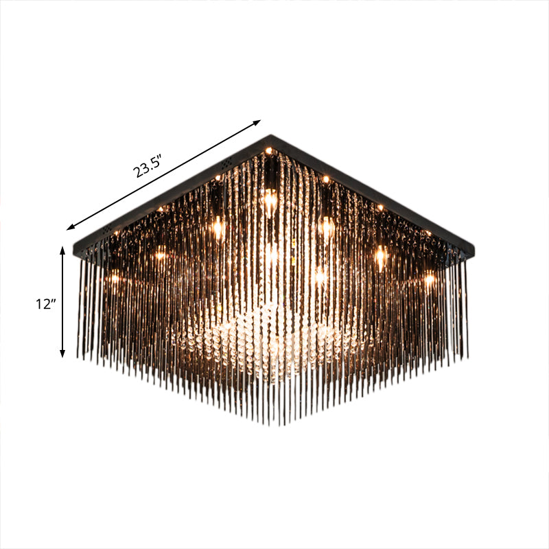 Kristallen staaf en kristallen kraaltjes kubisch inbouwlicht eigentijds 4/6/9 lichts zwart plafondlicht, 16"/19"/23,5" breed