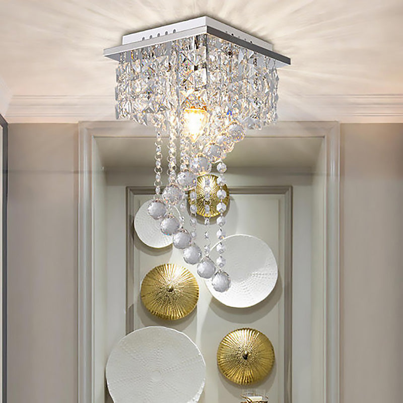 Spiral Ceiling Light Modern Crystal 1/2 Light Chrome Flush Mount Light for Balcony, 8"/15" Wide