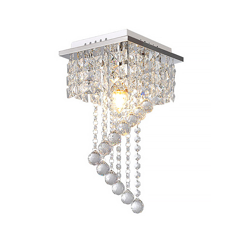 Spiral Ceiling Light Modern Crystal 1/2 Light Chrome Flush Mount Light for Balcony, 8"/15" Wide