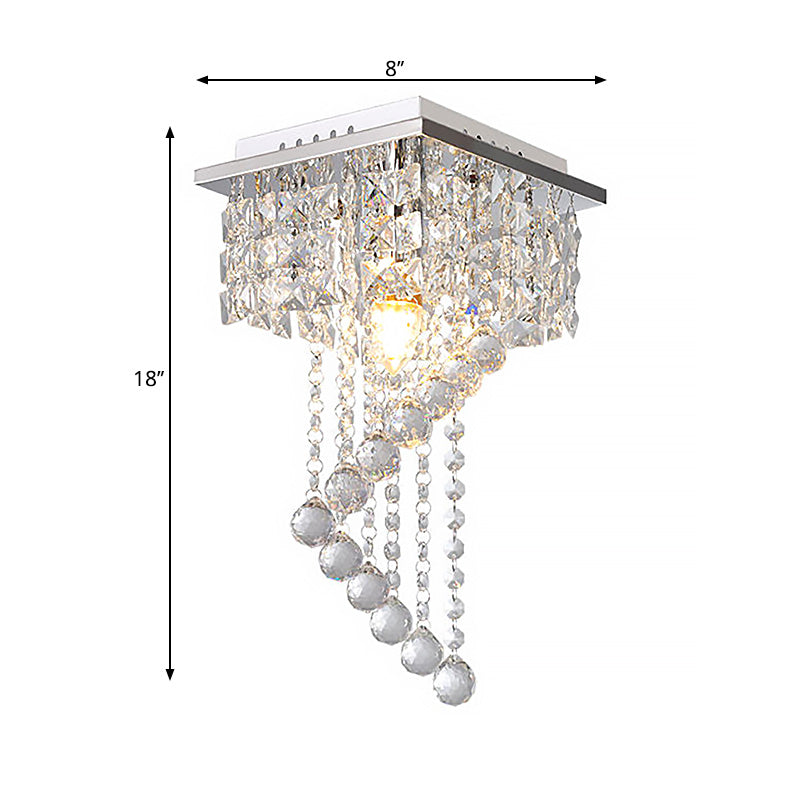 Spiral Ceiling Light Modern Crystal 1/2 Light Chrome Flush Mount Light for Balcony, 8"/15" Wide