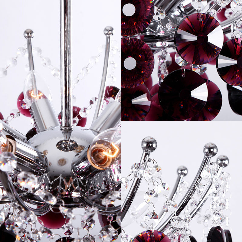 Crystal Dome Semi Flush Lighture Modern 5 Lights Borgoña/Smoke Grey/Amber Ceiling Light, 16 "/19.5" de ancho