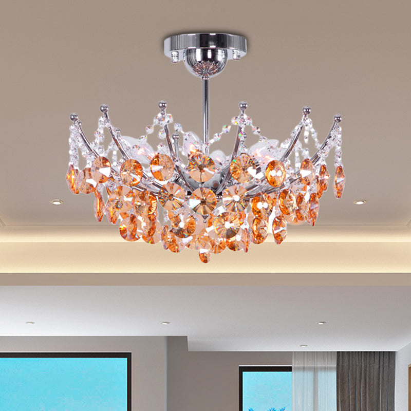 Crystal Dome Semi Flush Lighture Modern 5 Lights Borgoña/Smoke Grey/Amber Ceiling Light, 16 "/19.5" de ancho