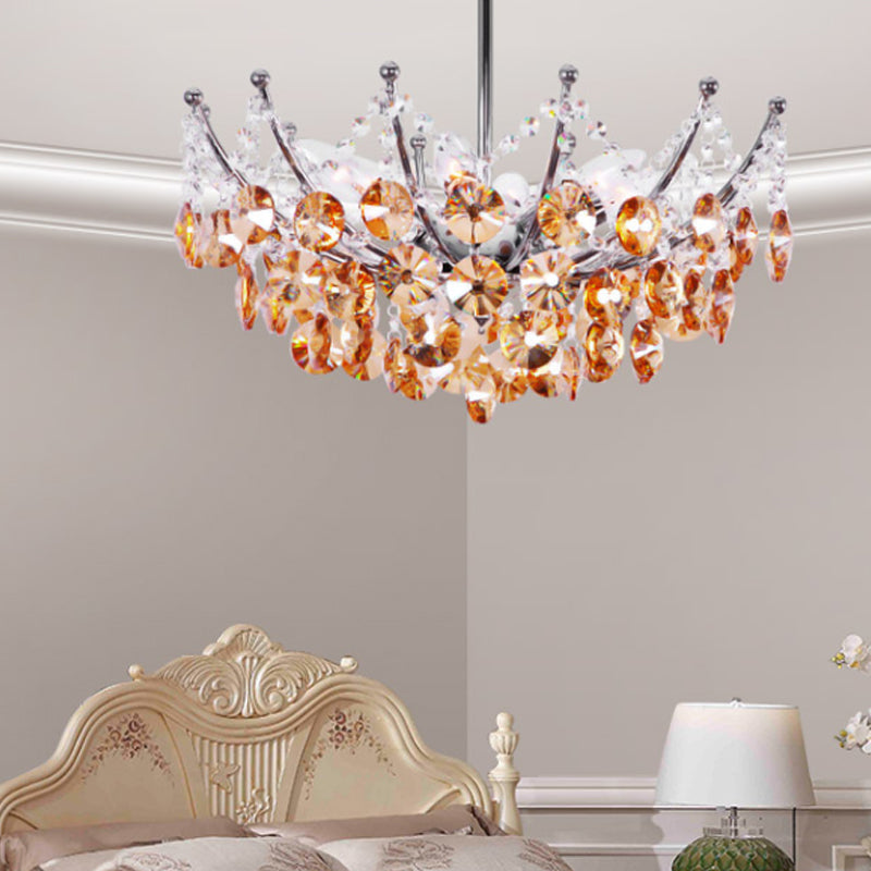 Crystal Dome Semi Flush Lighture Modern 5 Lights Borgoña/Smoke Grey/Amber Ceiling Light, 16 "/19.5" de ancho