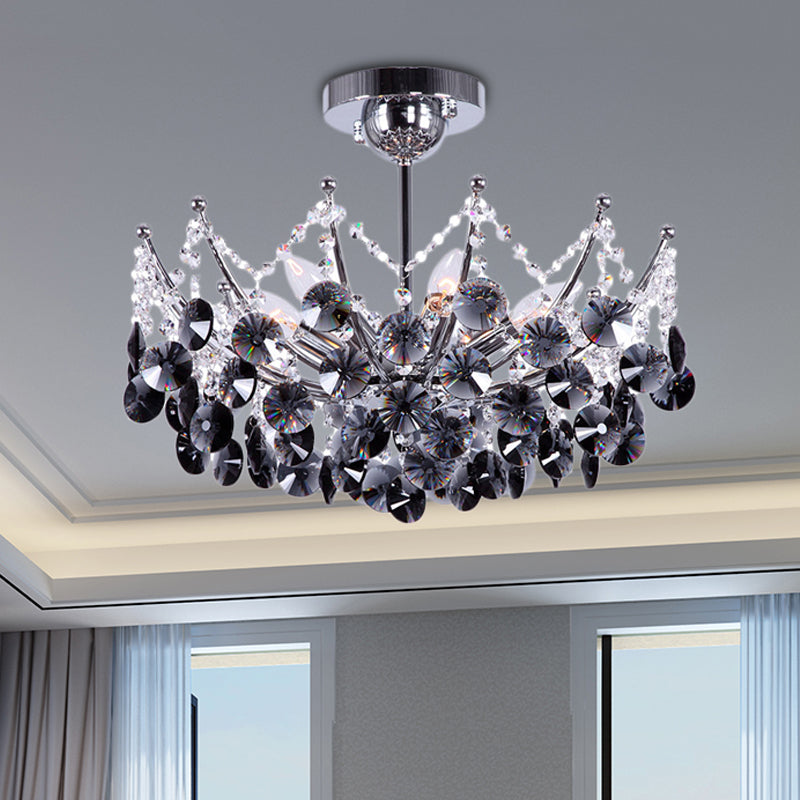Crystal Dome Semi Flush Lighture Modern 5 Lights Borgoña/Smoke Grey/Amber Ceiling Light, 16 "/19.5" de ancho