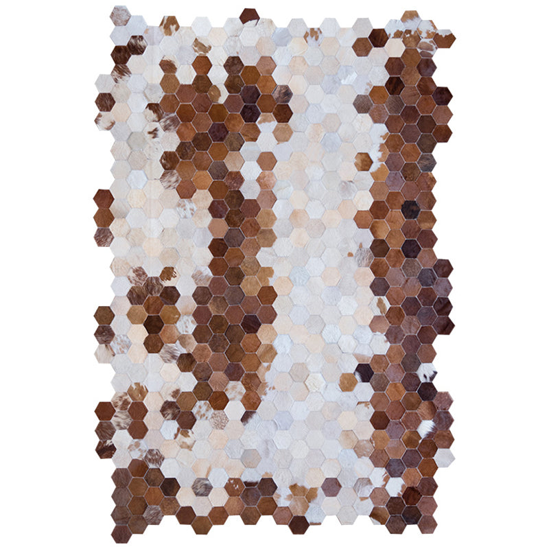 Creative Geo Printed Rug Brown Cowhide Area Rug Pet Friendly Easy Care Indoor Rug for Decoration