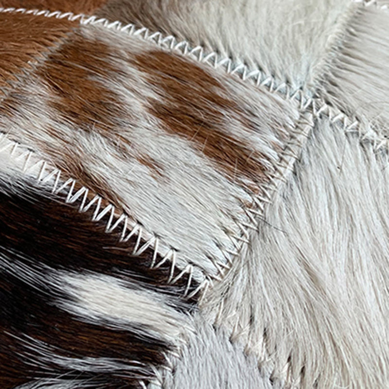Brown Plaid Patterned Rug Cowhide Modern Area Carpet Pet Friendly Easy Care Handmade Indoor Rug for Room