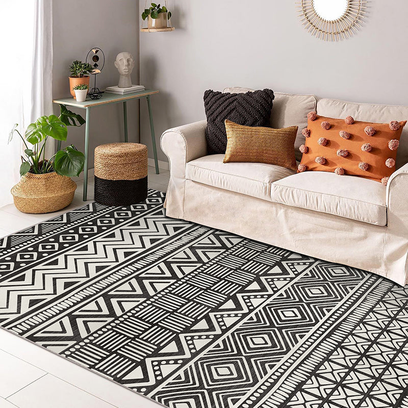Moroccan Living Room Rug Multi Colored Geometric Printed Carpet Blended Pet Friendly Machine Washable Rug