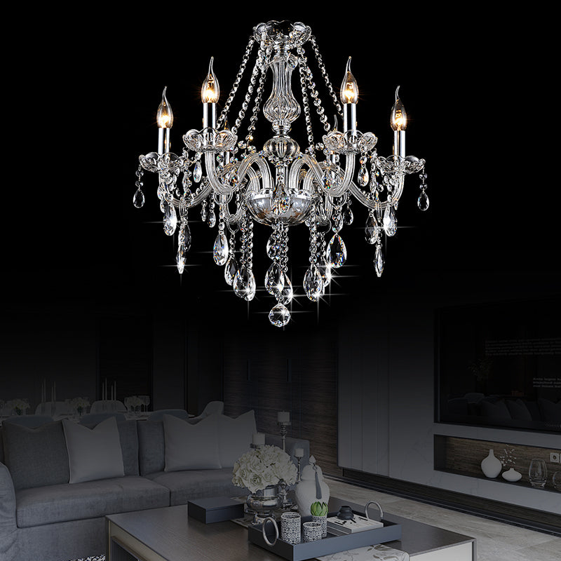 Clear Crystal Candelabra Chandelier Light Modern 6/8 Lights Hanging Ceiling Light for Living Room