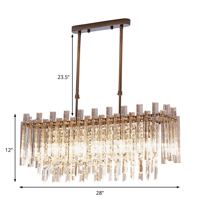 Rectangular Hanging Light Fixture Modern Crystal Block 5 Lights Chrome Chandelier Light for Dining Room