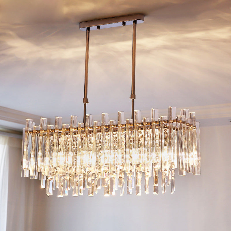 Lampada appesa rettangolare moderna blocco cristallo a 5 luci lampadario cromato per sala da pranzo