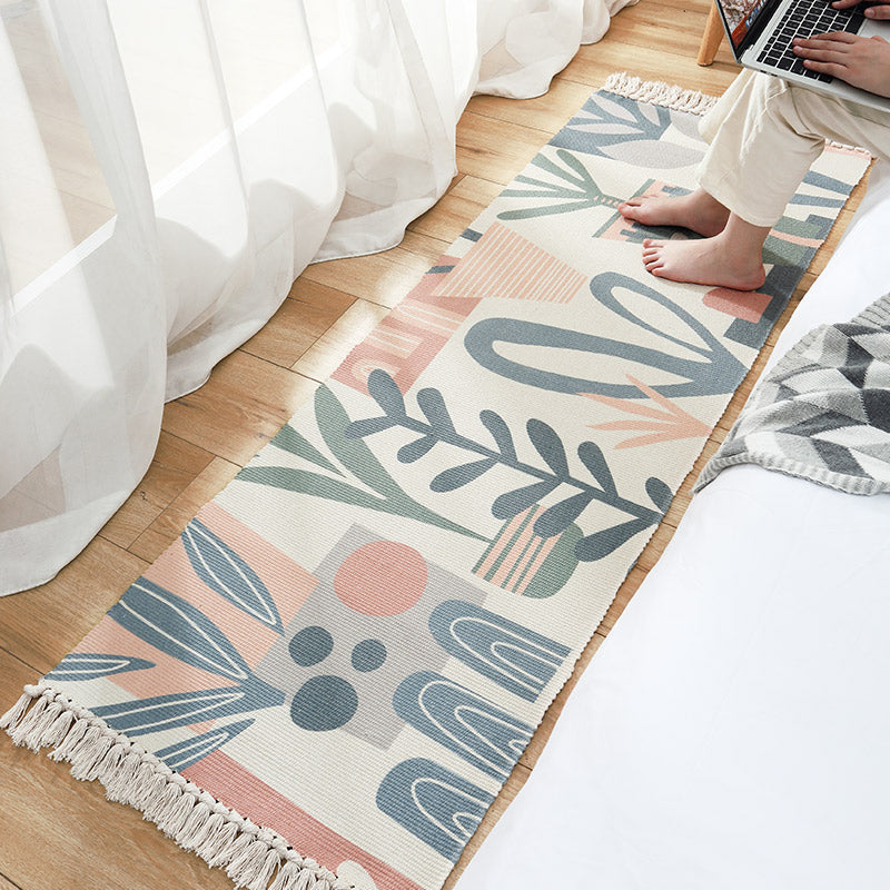 Modern Kids Bedroom Rug Multi Color Plant Printed Carpet Non-Slip Backing Handmade Indoor Rug