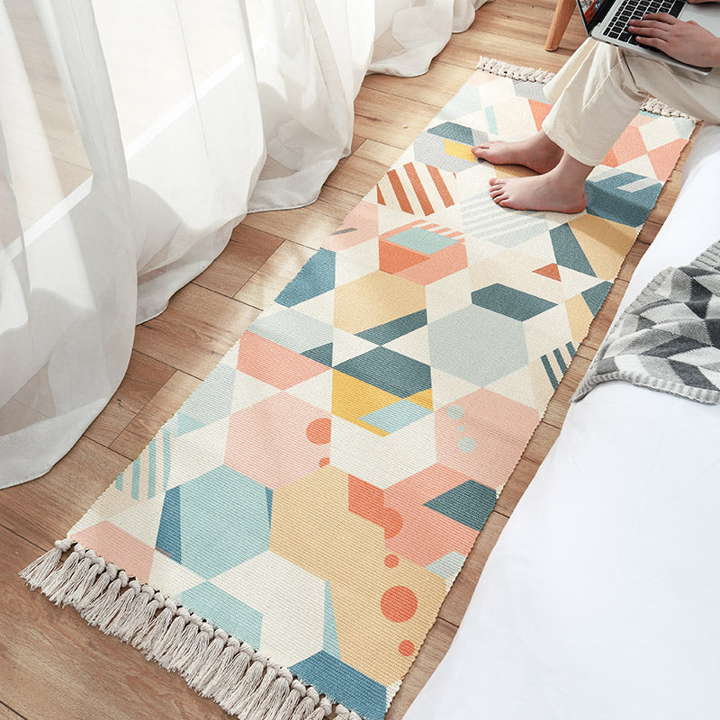 Modern Kids Bedroom Rug Multi Color Plant Printed Carpet Non-Slip Backing Handmade Indoor Rug