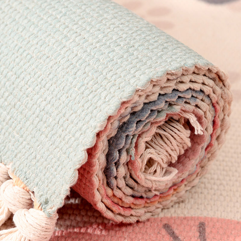Modern Kids Bedroom Rug Multi Color Plant Printed Carpet Non-Slip Backing Handmade Indoor Rug