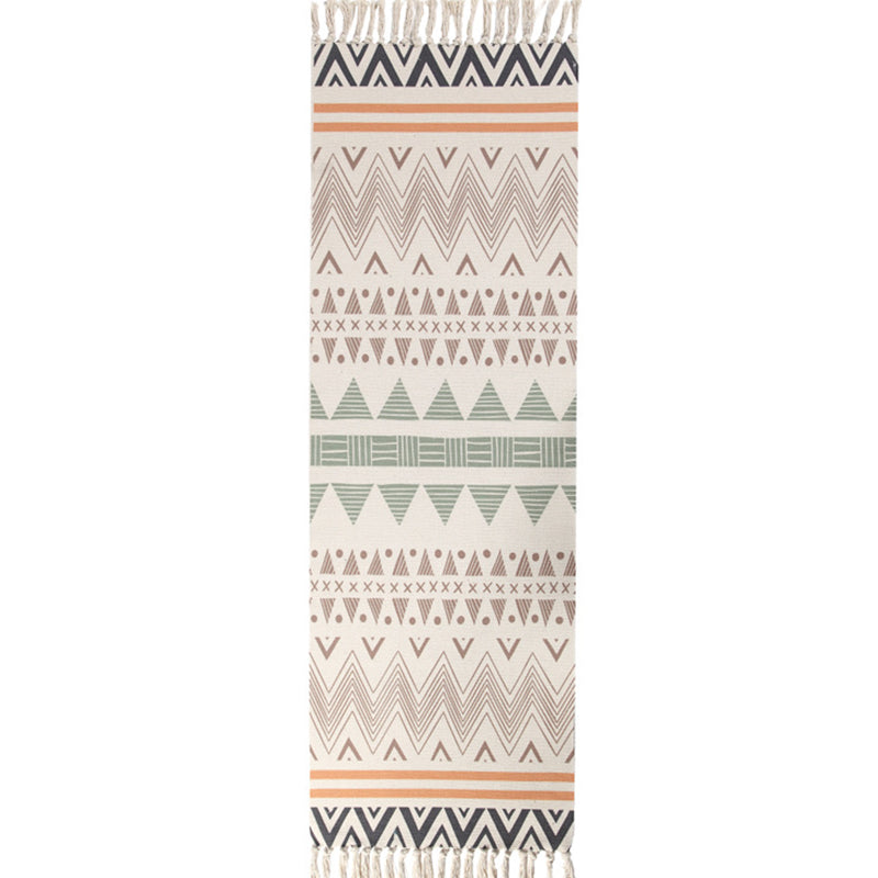 Boho Bedroom Rug Multi-Colored Geo Printed Area Carpet Cotton Easy Care Stain-Resistant Rug with Tassel