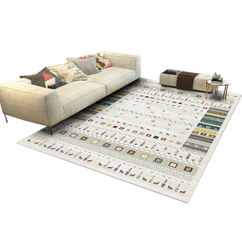 Bohemian Parlor Rug Multi Color Geo Patterned Carpet Synthetics Non-Slip Backing Washable Indoor Rug