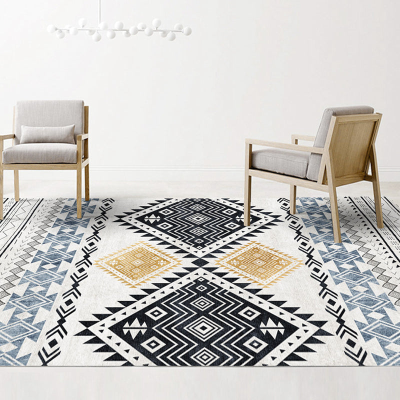 Southwestern Living Room Rug Multi-Color Geo Patterned Carpet Anti-Slip Pet Friendly Washable Indoor Rug