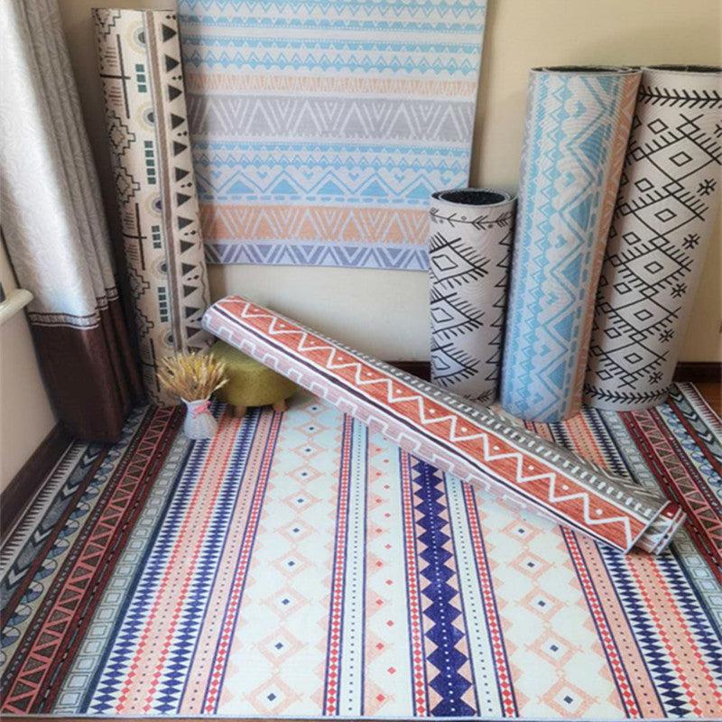 Casual Multi-Color Tribal Rug Cotton Blend Geometric Pattern Area Carpet Anti-Slip Machine Washable Indoor Rug for Room