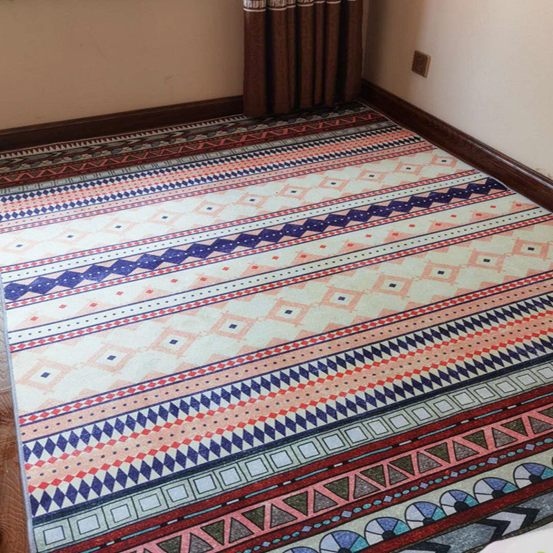Casual Multi-Color Tribal Rug Cotton Blend Geometric Pattern Area Carpet Anti-Slip Machine Washable Indoor Rug for Room