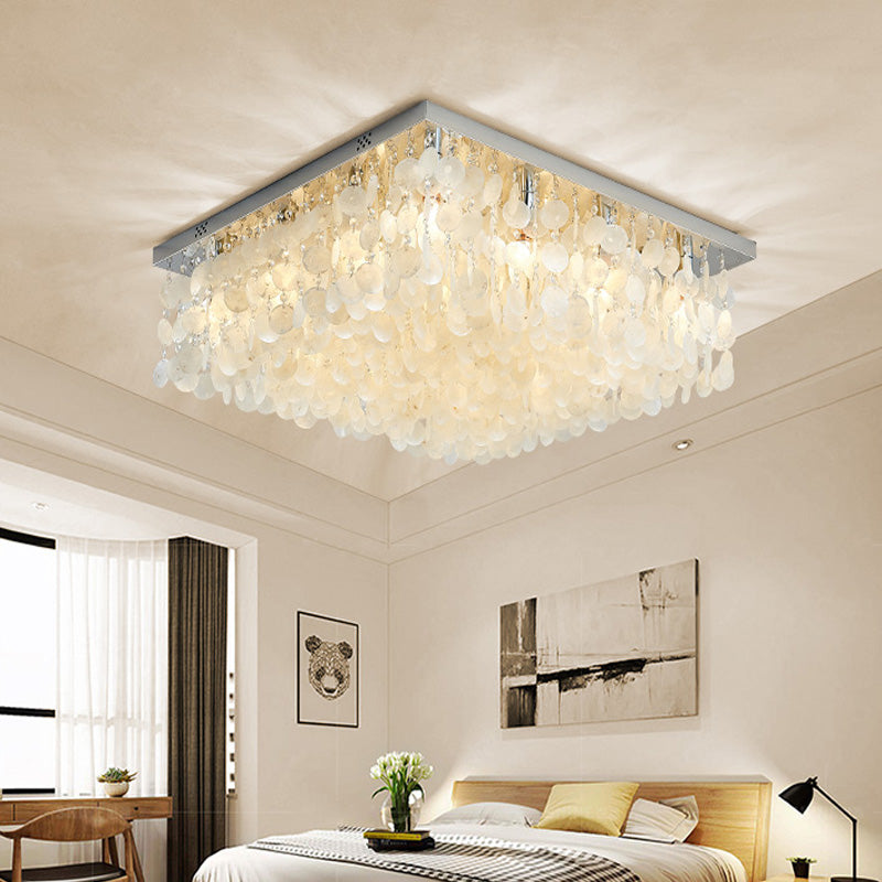 Square Flush Mount Light Modern Crystal LED Chrome Ceiling Light Fixture for Bedroom, 16"/19.5"/23.5" Wide