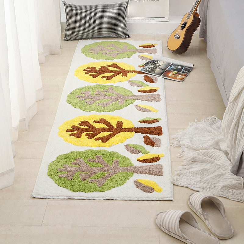Casual Plant Patterned Rug Multi-Color Polyster Carpet Anti-Slip Backing Pet Friendly Washable Indoor Rug for Bedroom