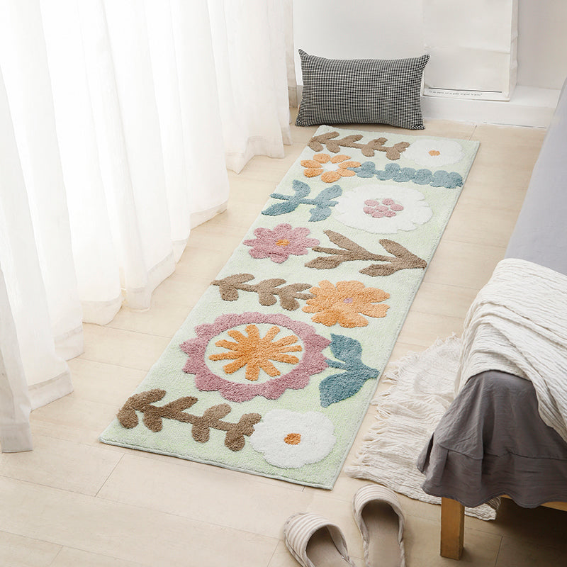 Casual Plant Patterned Rug Multi-Color Polyster Carpet Anti-Slip Backing Pet Friendly Washable Indoor Rug for Bedroom