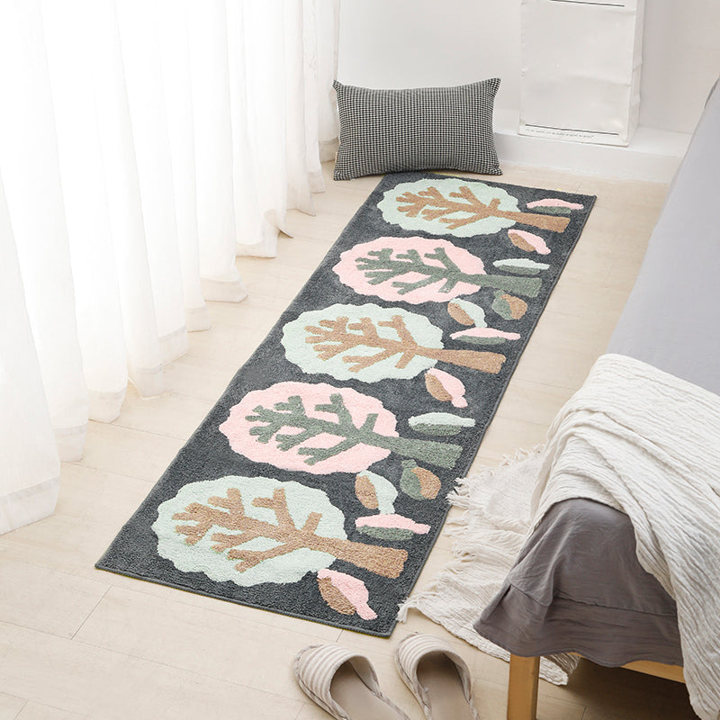Casual Plant Patterned Rug Multi-Color Polyster Carpet Anti-Slip Backing Pet Friendly Washable Indoor Rug for Bedroom