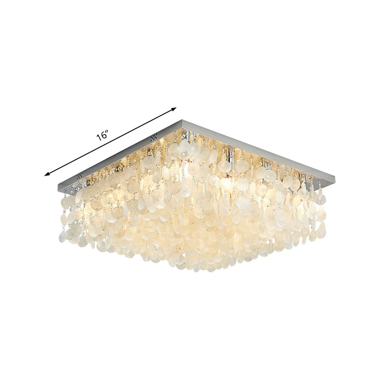 Square Flush Mount Light Modern Crystal LED Chrome Ceiling Light Fixture for Bedroom, 16"/19.5"/23.5" Wide
