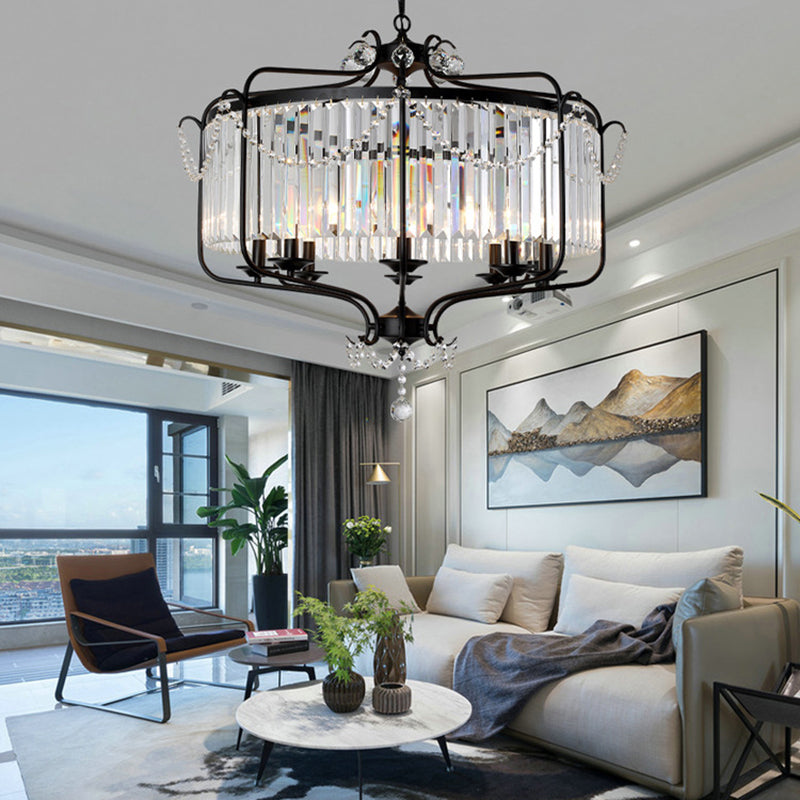 Rectangular-Cut Crystal Lantern Chandelier Light Postmodern 8 Lights Gold/Black Hanging Light for Living Room