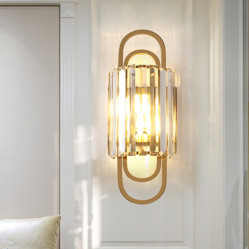 Tri-zijdige glazen staven cilinder wandlamp eigentijds 2 lichten gouden sconce verlichtingsarmatuur voor slaapkamer