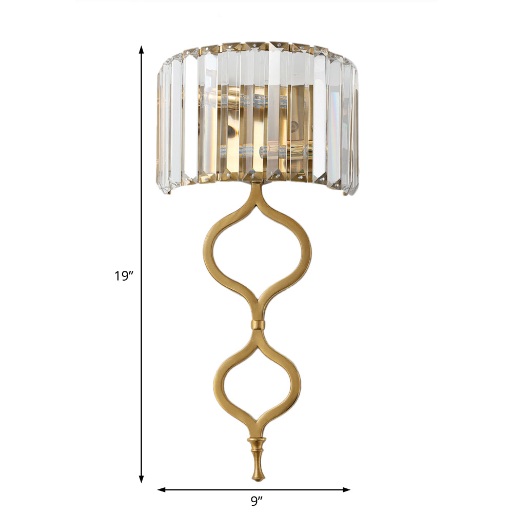Contemporain 2 lumières Mount mural Lumière avec Crystal Rectangle Shade Brass Malon Cylinder Applexer Lumière