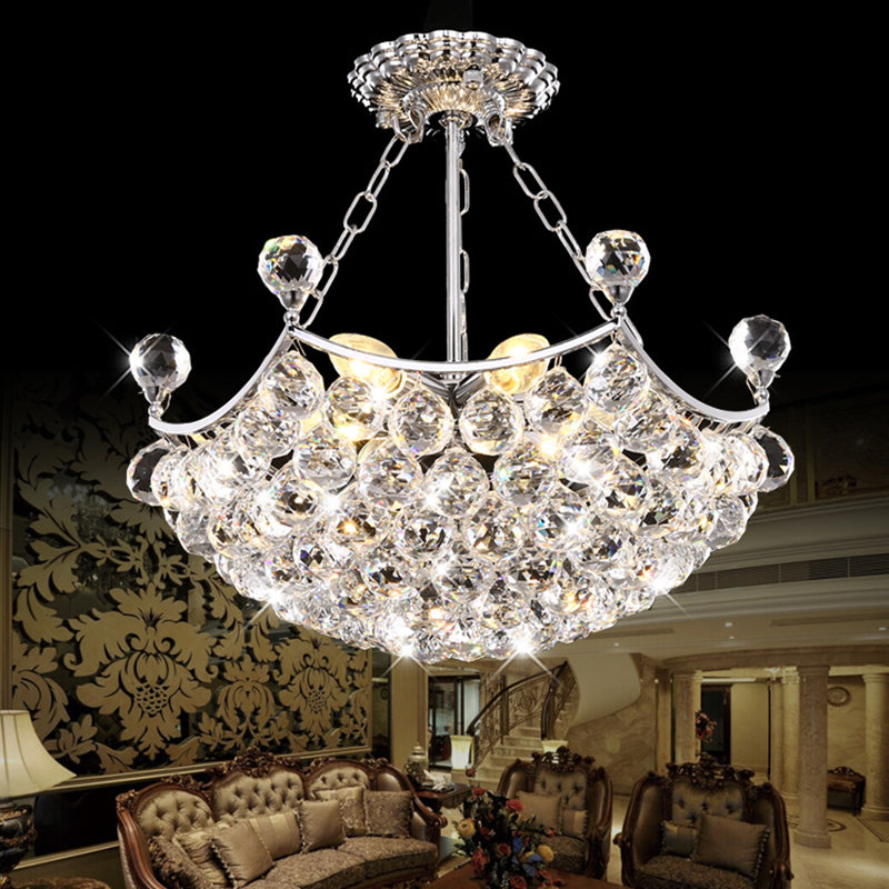 Chrome Dome Chandelier Light Contemporary 12 Lights Faceted Crystal Ball Ceiling Light for Dining Room