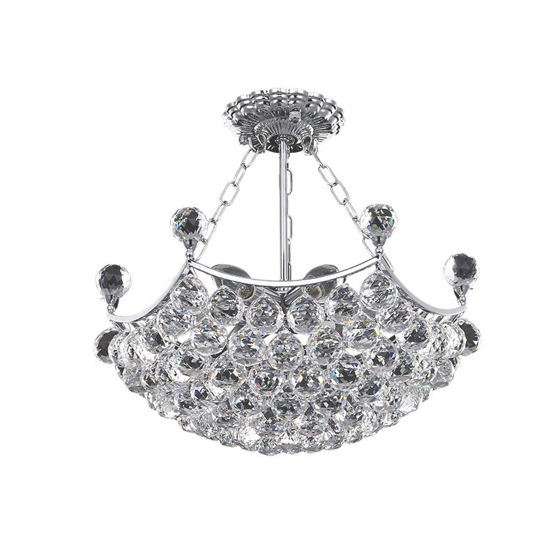 Chrome Dome Chandelier Light Contemporary 12 Lights Faceted Crystal Ball Ceiling Light for Dining Room